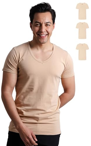 SKIPPER 3-pack herr-T-shirt med djup V-ringning I Stretchiga bas-T-shirts I Undertröja tillverkad av 95% bomull och 5% elastan I Affärsundertröja för män I Oeko-TEX-certifierad I S - 3XL