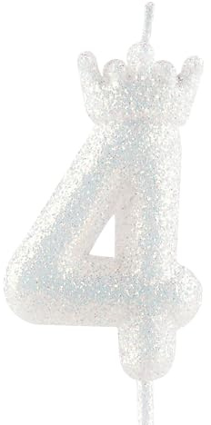Candele di compleanno con corona bianca glitterata, classica candela bianca con numero di compleanno per decorazioni per torte, decorazioni per ragazze, anniversario di matrimonio, celebrazione