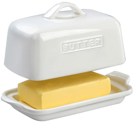 Porcelain Butter Dish for 500g or 250g Butter Block, ADIVEE, White.