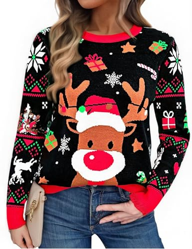 Litherday Pull de Noël Femme Hiver Chaud Manche Longue Pullover Tops