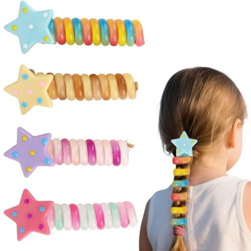MOTIBACK 4Pcs Spiral Hair Ties, Multicolor Ponytail Holder Plastic Spiral Hair Bands for Fine Hair, Stylish Hair Bobbles Accessories for Fine Hair for Women & Girls