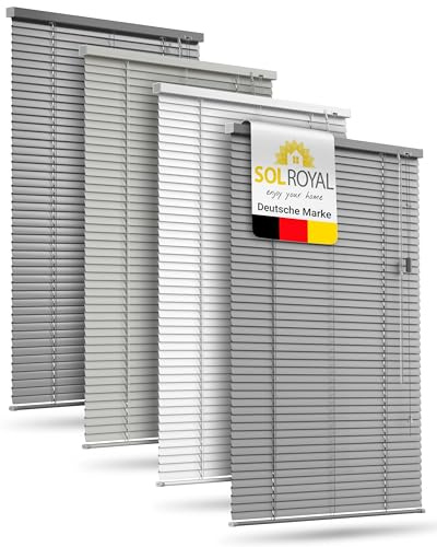 Sol Royal Alu Jalousien Fenster ohne Bohren 40x130cm inkl. Klemmträger – Aluminium Jalousie Fenster innen 40 cm breit, 25mm Lamellenrollo – Sichtschutz Sonnenschutz – Silber Matt – JA2