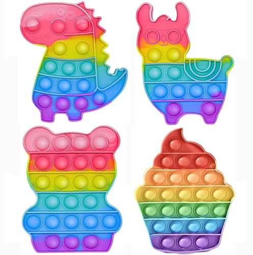 Wxinsheng 4PCS Pop Bubble Fidget,Sensory Stress Relief Popper Poppet Sensory Dinosaur Bear Alpaca Ice cream Anxiety Autism Stress Relief,Favors Bags Filler Birthday for Adults