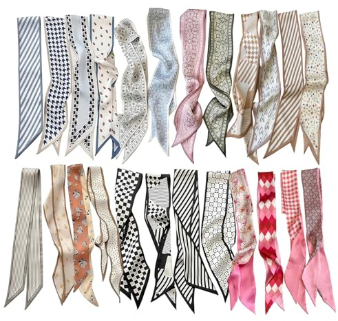 HIVTE Satin Skinny Scarf for Purse Handbag Neck Headband Hair Accessories, Boho Fashion Scarf for Women
