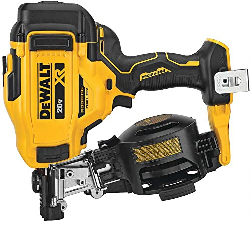 DeWalt 20V MAX Brushless 15 Degree Cordless Coil Battery Powered Roofing Nailer with Tool-Free Nail Tray (Yellow and Black)