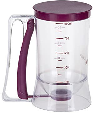 Blkthun Dispenser per Pastella, Porzionatore per muffin, porzionatore per impasto con coperchio e scala, separatore per cupcake e crepe con manico a schiacciare
