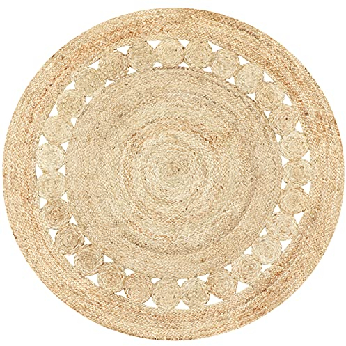 Marrakech Jemina - Alfombra redonda de yute tejida a mano, 120 cm, redonda, trenzada, para jardín o balcón, decoración mediterránea en el salón, habitación infantil