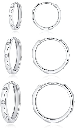 Loutade 925 Sterling Silber Creolen Set - 3 Paare Hypoallergen Klein Unisex Schlafen Knorpel Rund Kreolen in 9/11/13mm