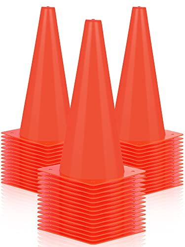 Hoteam 24 Pieces Traffic Cones, 12 Inches Cone Markers, Plastic Construction Safety Cones for Parking, Sports Training, Construction Caution, Road Traffic Cones Outdoor Activity Practice(Orange)