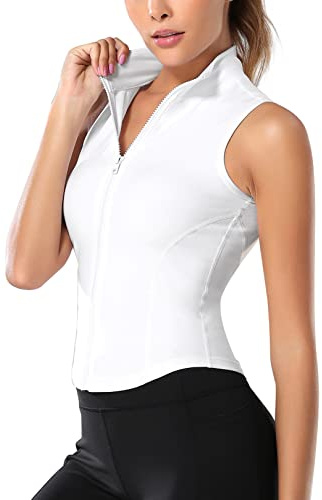 SEAUR Femme Veste de Sport sans Manche Vêtements de Sport Femme pour Gym Course Yoga Pilates Haut de Yoga Blanc L