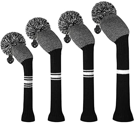 Scott Edward Couvre Club Golf Bois Housse Pom Pom Driver Fairway Hybrid 4 Pack Set, Design Unique Protège la tête du Club des Rayures et de la poussière