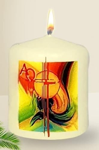 Kopschitz Kerzen Osterkerze bunt, Sonne, A und O, ohne Jahreszahl, 60 x 50 mm, Unparfümiert