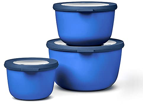Mepal Multischale Cirqula Round 3-teiliges Set - Mikrowellen Geschir - Geignet als Aufbewahrungsbox, Kuhlschrank, Gefrierschrank & Mikrowellengeschirr - 500 ml, 1000 ml & 2000 ml - Vivid blue