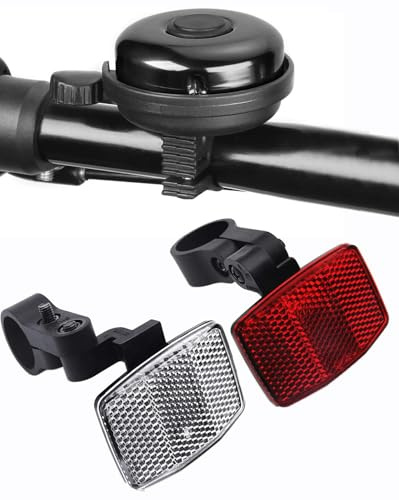 Guidre Reflectores para Bicicleta con Accesorios para Bicicleta, reflectores Delanteros y Traseros, Mini Campana de Bicicleta + 1 reflectores Delanteros+1 Pieza Trasera