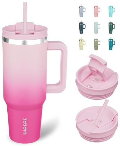 BJPKPK 40oz Stainless Steel Insulated Tumbler With Handle And Lid Straw Travel Coffee Mug Thermal Cup,Cherry Blossom