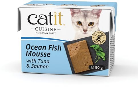 Catit Cuisine Ocean Fish Mousse, Grain Free Wet Cat Food, Smooth Protein-Rich Meal for Adult Cats, 90g Tetra Pack