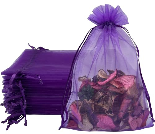 dogmoon Organza Beutel mit Kordelzug, 50 Stück 17 × 23 cm Geschenk Säckchen, Organza Geschenk Schmuckbeutel, Hochzeit Bonbonsbeutel für Fest Party (Lila)