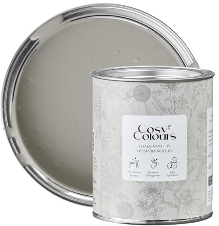 MissPompadour Kreidefarbe für Möbel grau 750ml, Silk Grey - Holzfarbe, Holzlack matt innen - Möbellack, Möbelfarbe ohne Schleifen - Kreidefarbe für Holz - CosyColours