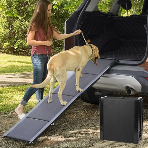 RUYICZB Hunderampe Klappbar Mit Anti Rutsch Fläche, Tragbare Hunderampe Für Autos Und Suvs Aus Leicht-Alu, 158X44cm Hundetreppenrampe Für Große Hunde Bis Zu 60Kg, Die in SUV PKW LKW