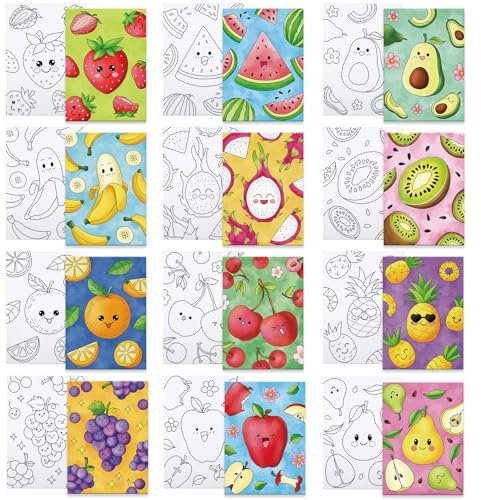 Anseal 12 Packungen vorgezeichnete Leinwand zum Bemalen, 12,7 x 17,8 cm, Früchte, vorgedruckte Leinwandfarbe, Party für Kinder, vorgespannte Leinwand, Umrissmalbretter für Anfänger, Studenten,