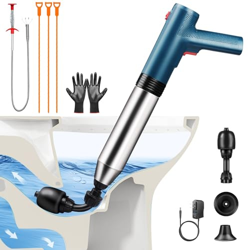 Electric Toilet Plunger Clog Remover: High Pressure Air Drain Blaster Clog Remover for Bathroom Bathtub Floor Drain Clogged