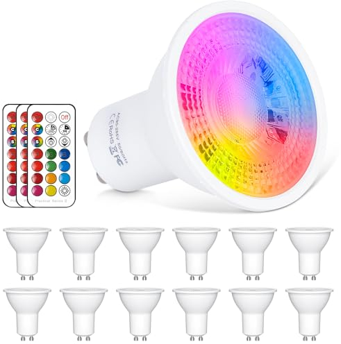 ChangM Bombilla LED Foco GU10 Colores RGBW Bombillas 6W Spot Cambio de Color Regulable Blanco Cálido 2700K Casquillo Control remoto Incluido Equivalente de 50W(Pack de 12)