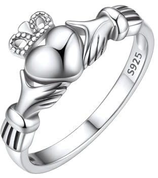 Personnalisé Prénom Bague Claddagh Argent Sterling Femme Taille 66.5/64/ 61.5/59/ 56.5/54/51.5/49/46.5, Anneau Alliance Amour Fiançaille Prénom Gravure Couple Cadeau Mariage Anniversaire