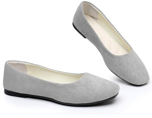 Timween Womens Ballet Flats, 25 Vibrant Colors Available Ladies Casual Square-Toe Flat Shoes Women Indoor Outdoor Comfy Slip On Ballerina Pumps Solid Color Suede-Effect Upper Portable Flats