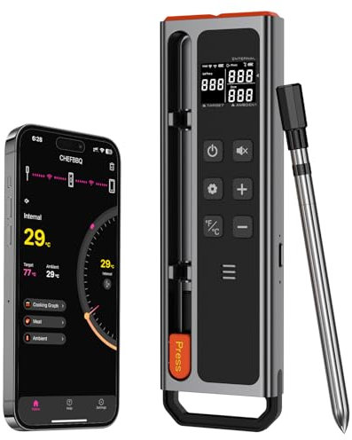 Termómetro para Carne Inalámbrico con 500FT Bluetooth Termometro Carne con Display LCD, Con Funzione Timer e Sveglia, Termometro Alimentare per Griglie, Forni da Cucina