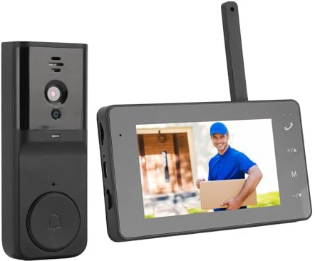 Sistem de Intercomunicación con Timbre con Vídeo, Kits de Videoportero con Monitor de 4,3 Pulgadas, Cámara de Puerta con Visión Nocturna por Infrarrojos, Intercomunicador de