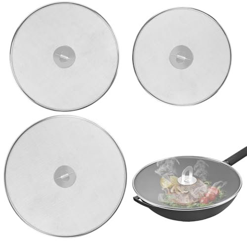 Frying Pan Splatter Guard, Stainless Steel Splatter Screen for Frying Pan, Multipurpose Grease Splatter Guard - Effectively Prevent Most Hot Oil Spills - Fits 25 & 29 & 33 CM Cookware(3 in 1 Set)