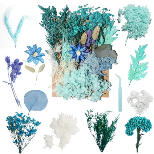 Real Dried Flowers for Resin, Natural Pressed Flowers(Blue) | Natural mixed dried flower pack with tweezers for DIY resin crafts, jewelry & candles.