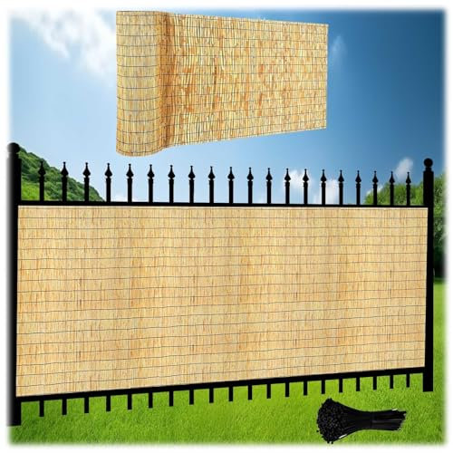 Personalizable Rollos de Cerca de Caña Ocultación Decorativas Valla Cañizo Natural de Bambú Exterior 1x5m,1,2x5m,1,5x5m Protector Visual Y Privacidad para Balcón, Jardín Y Patio(Línea Negra Natural)