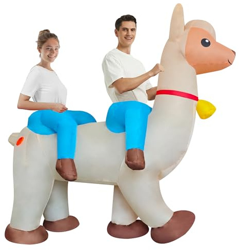 PhiGie Supper Funny Two People Riding Alpaca Inflatable Costume Double Riding Costume Blow Up Suit/Outfit for Adults/Halloween/Cosplay