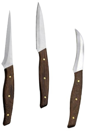 GALPADA Cuchillos Para Tallar Frutas Acero Inoxidable y Madera 3 Piezas Set Profesional Cocina Para Frutas, Verduras y Platos Decorativos