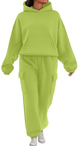 HOOUDO Tuta Larga Donna 2 Pezzi Tute Casa Cotone Completo Palestra Felpata Tute Ginnastica in Pile Vello Foderato Felpa Cappuccio e Pantaloni Da Ginnastica Donna Curvy