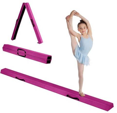 JF HOME BLISS 7FT / 2.1M Folding Gymnastics Balance Beam — Portable EVA Foam Training Beam with Carry Handles & Non-Slip Microsuede Surface, Ideal for Kids to Pros, Home Gym (Purple)