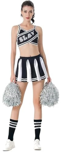 CNYUON Women Sexy School Cheerleader Stage Dress Cheerleading Costumes Adult Cheer Uniform for Cheerleading Dress(Black B,S)