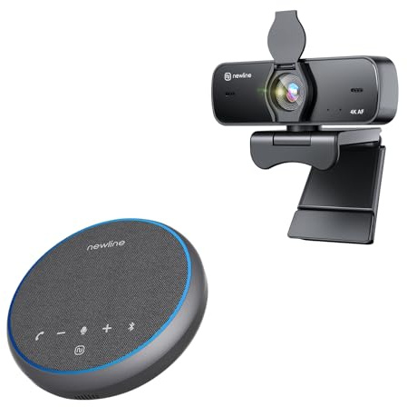 N newline Kit Videoconferenza Professionale – Webcam 4K con Microfoni a Cancellazione del Rumore + Altoparlante Conferenze Bluetooth USB, Audio a 360°, per PC e Home Office