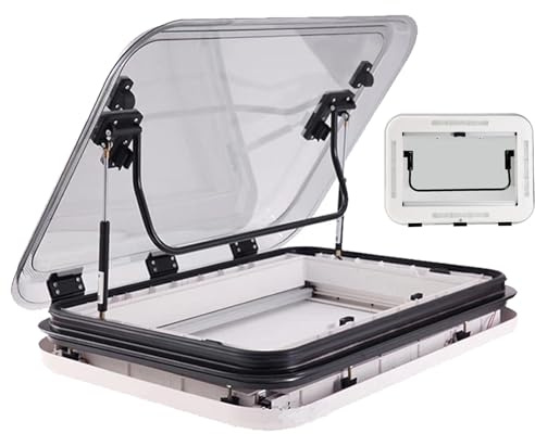 DKDZZXHUS LED RV Skylight Vent Hatch, 70° Wide Opening RV Roof Vent with LED Light, UV-Proof Double Layer Acrylic, Fits 25-60MM Roof Thickness, for Motorhomes Caravans Trailers (3 (70 * 50cm)