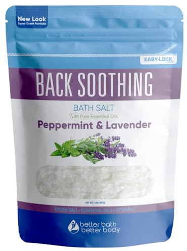 Back Soothing Bath Salt 32 Ounces Epsom Salt with Natural Bergamot, Lavender, Eucalyptus and Peppermint Essential Oils Plus Vitamin C in BPA Free Pouch with Easy Press-Lock Seal