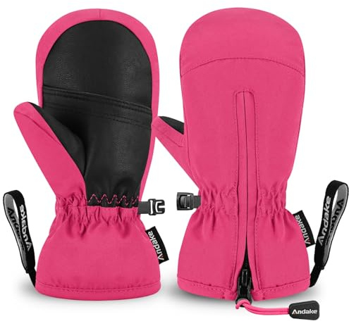 Andake Guanti da Sci da Bambini, Guanti Invernali Bambino, Impermeabili e Antivento per Sci/Snowboard, (2-3 Anni, Rosa)