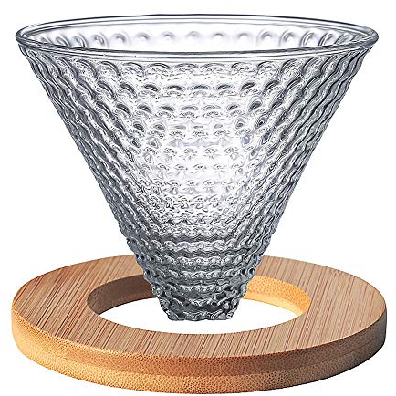 TAMUME Vidrio Filtros de Café Reutilizable con Soporte de Madera (Marron oscuro)