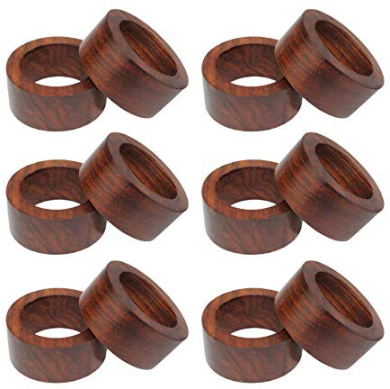 COTTON CRAFT Wood Napkin Rings - Set of 12 - Handmade Dining Table Napkin Holder - Classic Everyday Harvest Autumn Fall Thanksgiving Holiday Christmas Festive Party Gift Farmhouse Décor -Dark Natural