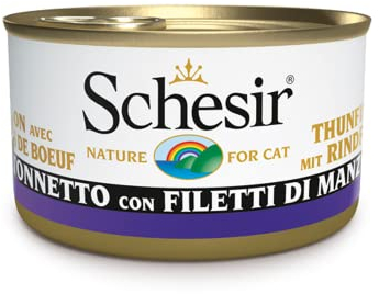 Schesir Cat Jelly Thunfisch mit Rind, Katzenfutter nass in Gelee, 24 Dosen x 85 g