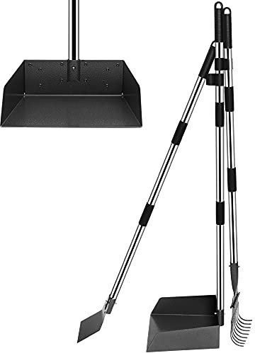 Niubya Pooper Scooper for Dogs, Metal Poop Scooper Tray Spade and Rake Set, Poop Scoop with Adjustable Long Handle, Dog Pooper Scooper for Pet Waste Removal