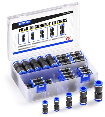 TAILONZ PNEUMATIC 50 pcs Straight Push Connectors Plastic Quick Release Connectors Air Line Fittings for 5/32 1/4 5/16 3/8 1/2Tube (2 Way)