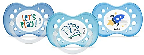 Dodie, Ciucci Anatomici dai 18 mesi, senza BPA, Resistente, Let's Play / Scoiattolo / Razzo Spaziale, per la Notte, Confezione da 3, 3 Pezzi