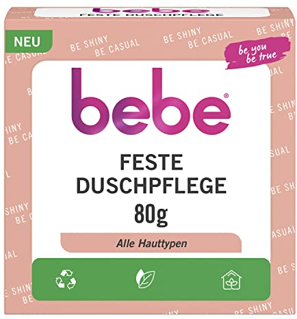 bebe Erfrischende Feste Duschpflege (80 g), seifenfreies & festes Duschgel für alle Hauttypen, feste Dusche mit Bio Pfirsich & Nektarine