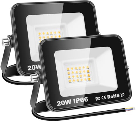 RIGIDON 2x utomhus LED arbetslampa 20W 2000lm strålkastare varmvit